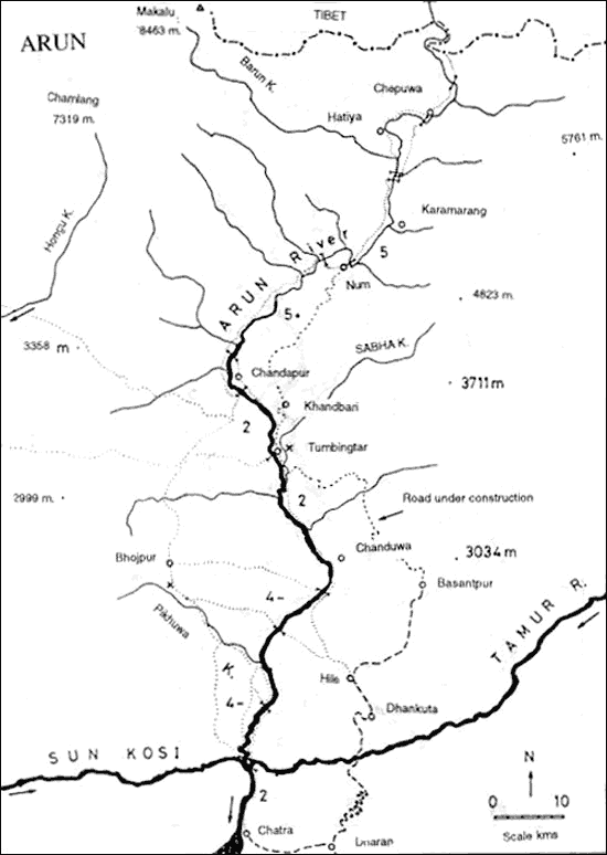 Map of Arun River